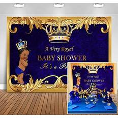 Photo Backgrounds Mocsicka Royal Prince Baby Shower Backdrop Black Boy Gold Crown Photography Background 7x5ft Vinyl Little Prince Royal Blue Backdrops for Baby Shower Party