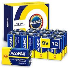 9 volt batterier Allmax 9V Maximum Power Alkaline Batteries (12 Count) Ultra Long-Lasting, 7-Year Shelf Life, Leakproof Design Perfect for Smoke Detectors & Wireless Microphones (9 Volt)