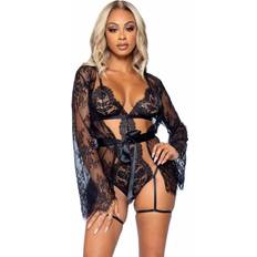 Leg Avenue – Blonde Bodystoking med Kimono-Sort-S