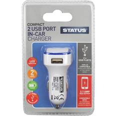 Status 2 Port USB Car Charger White 2.1mA