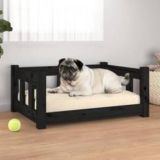 vidaXL Lit Pour Chien Noir 65.5x50.5x28 cm Bois de Pin Solide