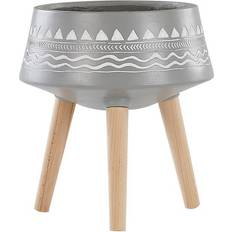 Flower pot stand Beliani Flower Pot Wooden Stand Light Magnesium Inlaid Motif Weira