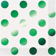 Green Paper Napkins Unique Party 51631 51631-Foil Green Polka Dot Cocktail Napkins, Pack of 16