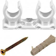 5 x Open Pipe Clips Snap In Bracket Double 28mm Plastic Clip with Fixings