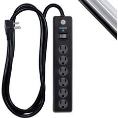 6 ft extension cord GE 6-Outlet Surge Protector with 6 ft. Extension Cord, Black, Black 6 ft. cord