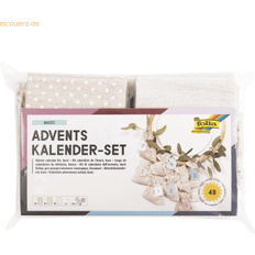Folia folia 64121 – Adventskalenderset, basic med motivtryck, ca 10 x 13 cm, 24 naturliga tygpåsar, tillverkade av bomull och polyester, inklusive hänge och garn