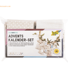 Advent Calendars folia 64121 – Adventskalenderset, basic med motivtryck, ca 10 x 13 cm, 24 naturliga tygpåsar, tillverkade av bomull och polyester, inklusive hänge och garn