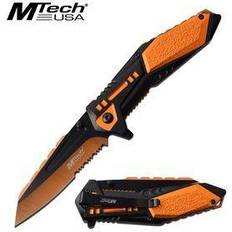 MTECH Folding Knife 3.5" Orange Black Serrated Blade Cyborg Tactical EDC