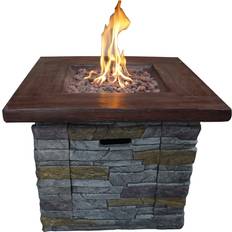 Brown Gas Fires Benjara Gas Fire Pit with Lava Rocks and Control Panel, Brown- Saltoro Sherpi