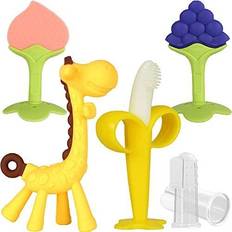 Teething toys for babies Haili Baby Teething Toys Silicone Baby Teether Freezer BPA Free Soothe Babies Teething Relief Sore Gums Banana Finger Toothbrush Fruit Shape Giraffe Teether Set for Infant Boys and Girls
