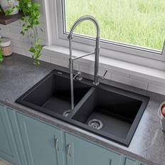 Kitchen Sinks ALFI brand AB3420DI-BLA, 34" Drop-In Double Bowl