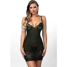 schwarze Chemise aus Netzmaterial und überkreuzten Trägern und Spitze