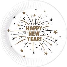 Procos Hvide Paptallerkener Happy New Year 8-stk