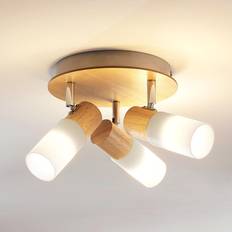 Brun Spotlights Lindby Træ LED loftspot Christoph, 3 Spotlight