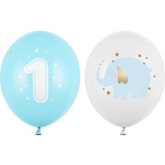 PartyDeco 1 Års Ballon Mix Lyseblå