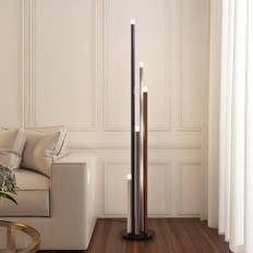 Lucande Stoika Black/Alu/Brown Floor Lamp