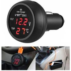 Voltmeter 3-i-1 USB Billader med Voltmeter & Temp