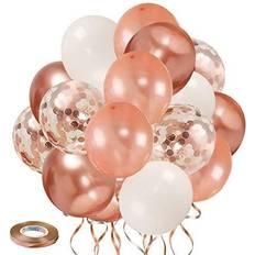 Zesliwy Rose Gold Confetti Balloons, 50 Pack 12 inch White and Rose Gold Latex Balloons with 33 Feet Rose Gold Ribbon for Birthday Party Wedding Graduation Bridal Shower Decorations