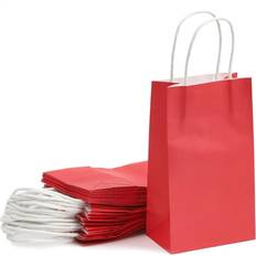 Blue Panda 25 Pack Red Paper Gift Bags with Handles for Birthday Party Favors (5x3x9 Inches)