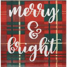 Christmas Plates, Cups & Cutlery 100 Pk Merry and Bright Paper Napkins Plaid Christmas Party Supplies 6.5x6.5