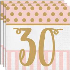 Pink Paper Napkins Age 30/30th Birthday Pink & Gold Luncheon Napkins Pack of 20