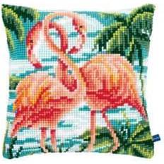 Korsstygnkits Handarbetskits Broderikit Kudde Flamingos