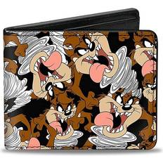 Buckle-Down PU Bifold Wallet - Tasmanian Devil Vortex Poses Scattered Black