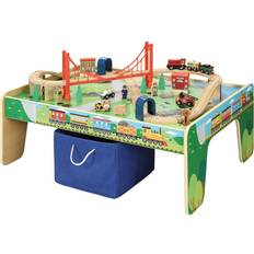 FSC (The Forest Stewardship Council) Activity Tables Maxim Wooden Train Set with Activity Table & Storage Bin