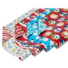 Christmas Wrapping Paper & Gift Wrapping Supplies American Greetings Reversible Christmas Wrapping Paper, Santa, Snowflakes and Snowmen (4 Pack, 160 sq. ft