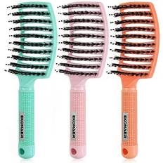 Green Hair Brushes 3 Pack Vented Quick Drying Massage Blow Detangler Brush,Boar Brush