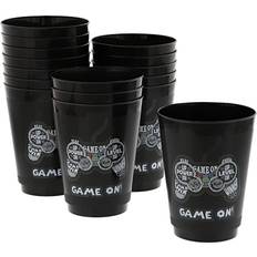 Blue Panda Video Game Party Cups for Kids Birthday (16 oz, Black, 16 Pack)