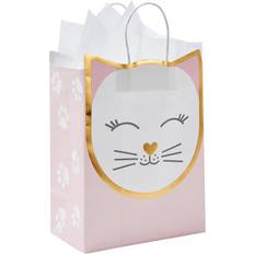 Birthdays Wrapping Paper & Gift Wrapping Supplies 15 Pack Cat Gift Bags for Birthday Party Favors w/ 20 Sheets of Tissue Paper (8 x 10 x 4.7 in)