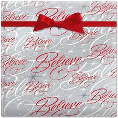 Christmas Gift Wrapping Papers Believe Silver Jumbo Christmas Rolled Gift Wrap (1 Giant Roll, 61 sq ft. Heavyweight, Tear-Resistant, Holiday Wrapping Paper