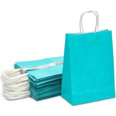 Sparkle and Bash 36 Pack 10 Kraft Paper Party Favor Birthday Gift Bags Bulk with Handle Aqua Blue