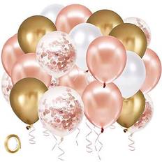 Birthdays Balloons Rose Gold Confetti Latex Balloons, 60 Pack White Gold Balloon 12 inch Birthday Balloons with Gold Ribbon for Party Wedding Bridal Shower Decorations