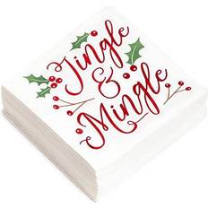 Christmas Paper Napkins Christmas Cocktail Napkins, Jingle and Mingle Holiday Party Supplies (5 x 5, 50 Pack)