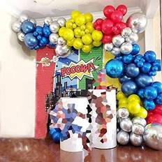 Metallic Blue Silver Fruit Green Red DIY Balloon Arch Garland Kit-Party Supplies Metallic Silver, Blue, Fruit Green Red, 4D Balloons for Superhero Birthday Party, Baby Shower, Kids Party, Grad Party