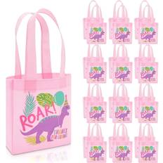 Birthdays Wrapping Paper & Gift Wrapping Supplies Dinosaur Birthday Party Favor Bags, Small Pink Totes (24 Pack)