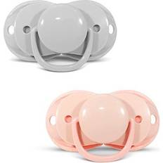 RaZbaby Keep-it-kleen Baby Pacifier (2PK) 0-36m Closes When Dropped Nipple Stays Clean Silicone Orthodontic Nipple (Grey/Pink)