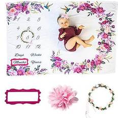 Baby milestone blanket Bliss n' Baby Milestone Blanket for Baby Girl Perfect Baby Age Blanket with Growth Chart Blanket New Moms Set, Wrinkle Free, Washable, Dryable Headband- 60"x40"