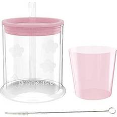 Grabease Spoutless Sippy Convertible Training Cup Set for Baby & Toddler With 4-oz. Training Cup, 1.5-oz. Mini Cup, Silicone Lid, Straw & Cleaning Brush; BPA- & Phthalate-Free, Dishwasher Safe (Blush)