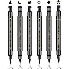 Tattoo waterproof liquid eyeliner Ownest 6 Pcs Liquid Eyeliner Set,Double-Side Eyeliner Stamp Pen Eyeliner Tattoo Tool Waterproof Smudge-proof Eyeliner Stamp Makeup-Smiley, Triangle,Heart,Star,Moon,Flower