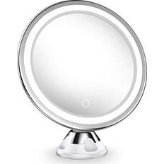 Updated 10x Magnifying Lighted Makeup Mirror with Touch Control LED Lights, 360 Degree Rotating Arm, and Powerful Locking Suction Cup, Portable Magnifying Mirror for Home, Bathroom Vanity, and Travel