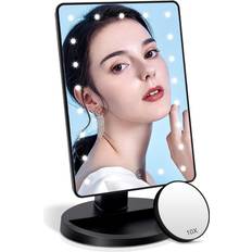 Interior Details Vanity Lighted Makeup Mirror with 21 Led Lights with Detachable 10X Magnification Dual Power Supply,Cosmetic Desk Table Makeup Mirror with Touch Screen Light Dimmable,180°Adjustable Rotation Black