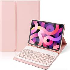 Keyboards iPad Air 4th/5th Generation 10.9 Inch Wireless Keyboard Cover with Pencil Holder Keyboard Case for iPad Air 4th 2020 for iPad Air 5th 2022 with Magnetic Detachable-Pink