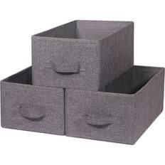 Storage Boxes Set of 3 Closet Organizer Bins with Handle, Linen