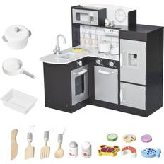 Role Playing Toys Childrens Cooking Kitchen w/ Microwave, Fridge, & Cabinets, Black