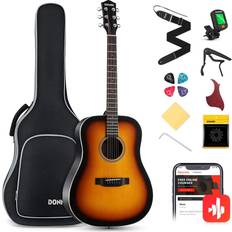 Guitar tuner Donner Acoustic Guitar Package Dag-1S Dreadnought with Bag Tuner Strap String and Picks for Beginners Sunburst