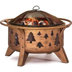 Brown Fire Pits & Fire Baskets Sunjoy 30 Outdoor Wood-Burning Fire Pit, Patio Tree Motif Round Steel