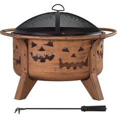 Brown Fire Pits & Fire Baskets Sunjoy 30 in. Outdoor Wood-Burning Fire Pit, Patio Jack-o-Lantern Motif Round Steel Firepit